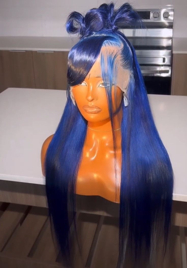 Blue Wig Hairstyles, Blue Hair Black Women, Wig Installs, Hair Black Women, Frontal Wig Hairstyles, Creative Hair Color, Blue Wig, Editorial Hair, Birthday Hair