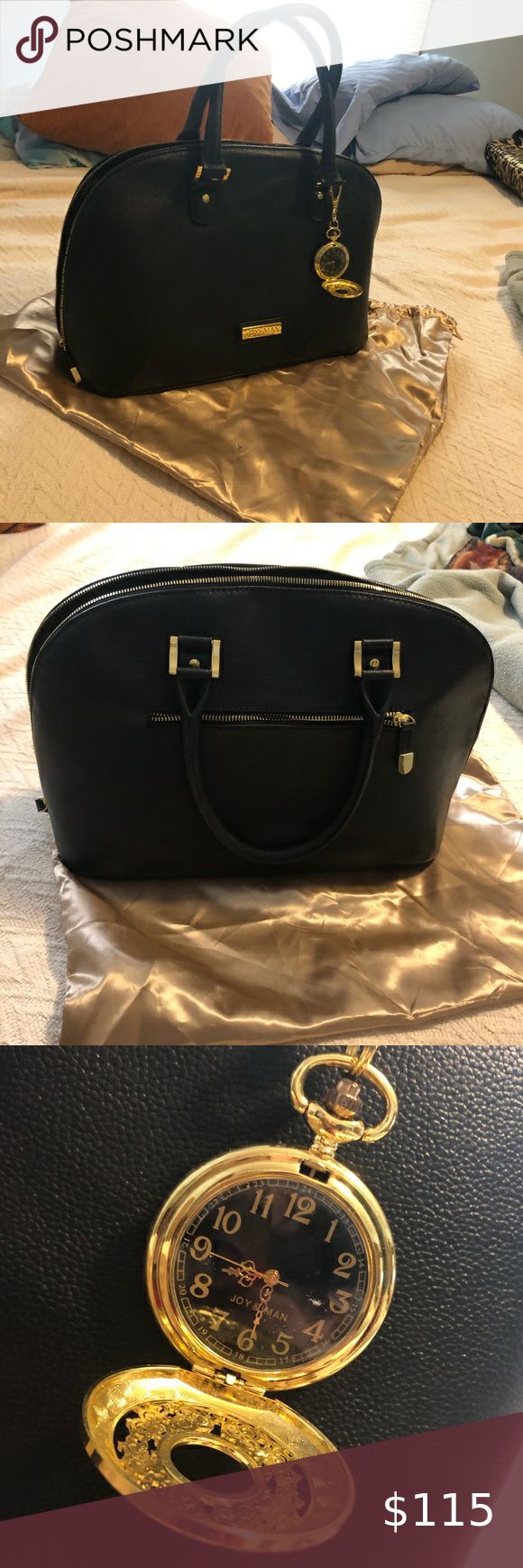 NWOT Joy & Iman Genuine Black Leather Handbag NWOT · 22-Section Luxe Genuine Leather Handbag & Watch · Top open; flat bottom with metal feet · Large dome-shaped satchel apprx. 16" x 10" x 6" · Genuine pebbled leather · Goldtone; signature front metal logo plate Offers welcome Joy & Iman Bags Satchels Fringe Moccasin Boots, Navy Purse, Red Satchel, Black Leather Handbag, Leather Satchel Handbags, Moccasin Boots, Genuine Leather Handbag, Black Leather Handbags, Satchel Purse