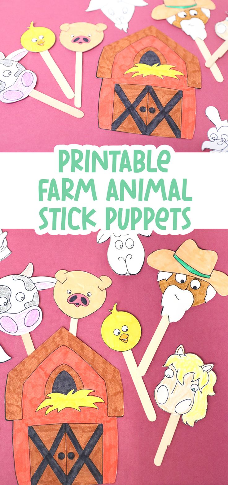 printable farm animal stick puppets for kids to use in their crafts and writing practice