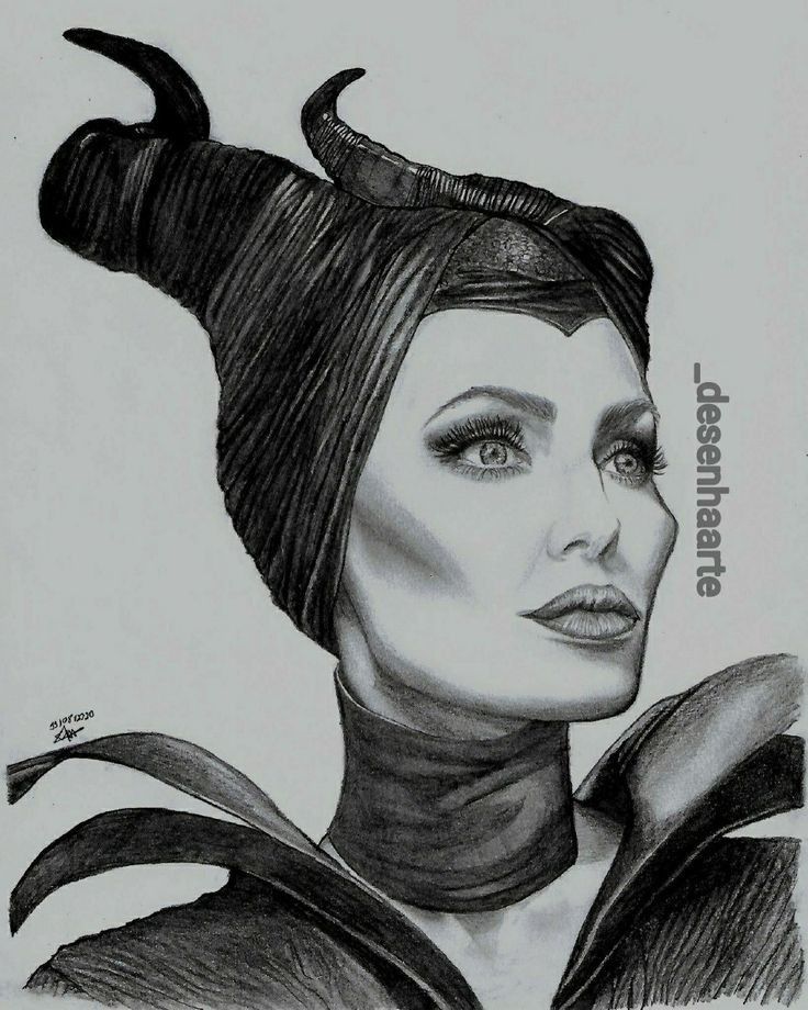 a pencil drawing of a woman with horns on her head and scarf around her neck