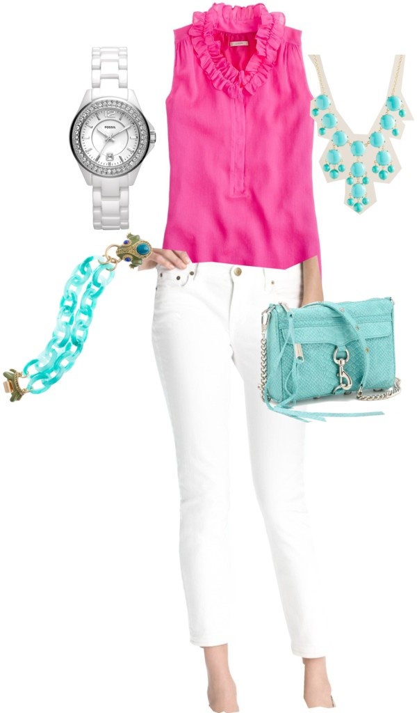 "Hot pink and turquoise" by lovesjcrew ❤ liked on Polyvore Pink Top Outfit Ideas, Pink Top Outfit, Hot Pink And Turquoise, Top Outfit Ideas, Outfit Ideas Men, Hot Pink Pants, Elegant Outfit Classy, Outfit Work, Top Outfit