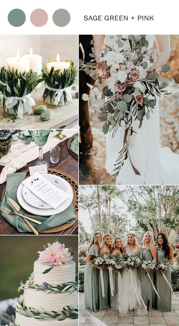 a collage of photos with flowers and greenery on them, including two wedding cakes