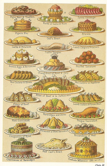 an old poster shows different types of cakes