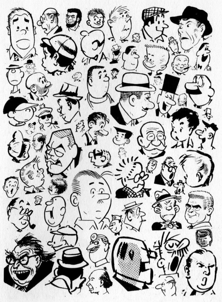 black and white drawing of cartoon faces