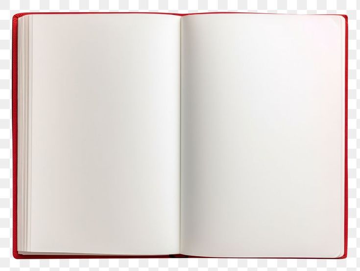 an open book on a white background with red trimmings and blank pages in the middle