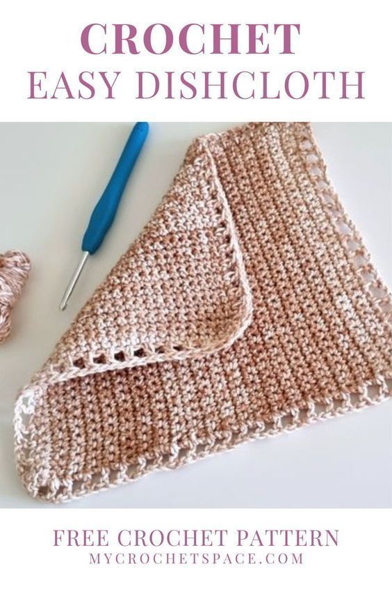 the crochet easy dishcloth pattern is shown with yarn and scissors on it