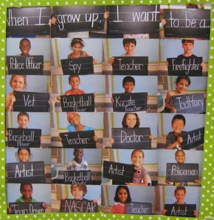 a group of children holding up signs that read when i grow up, i want to be a teacher