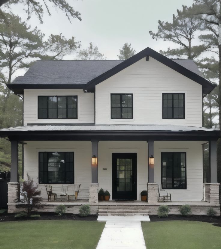 Step into a life of tranquility and self-care in this beautifully renovated modern colonial. Perfect for those seeking a peaceful retreat. Black Soffit And Fascia White House, Black Windows White Trim, House Black Trim, Black And White House Exterior, White House Black Trim, Home Sanctuary, Modern Colonial, White Window, White Windows