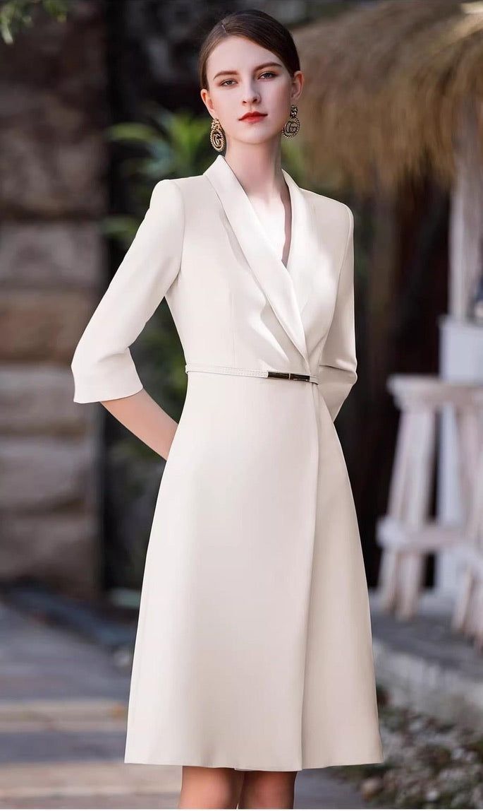 This Elegant and Chic Belted Midi Dress is made for the chic and fashionable. Featuring a midi length and belted design, this dress exudes sophistication and style. Show off your elegance and finesse in this elegant and chic dress. Don't miss this chance to make a statement! BUY NOW! Peak lapels, midi dress Wrap dress Womens Dresses Classy Beautiful, Smart Casual Women Dress, Conservative Dresses, Midi Dress Elegant, Mother Of The Bride Dresses Long, Smart Casual Dress, Fancy Things, Blouse Designs Indian, Women Dresses Classy