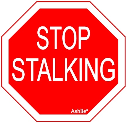 a stop sign with the words stop stalking written on it in white and red ink