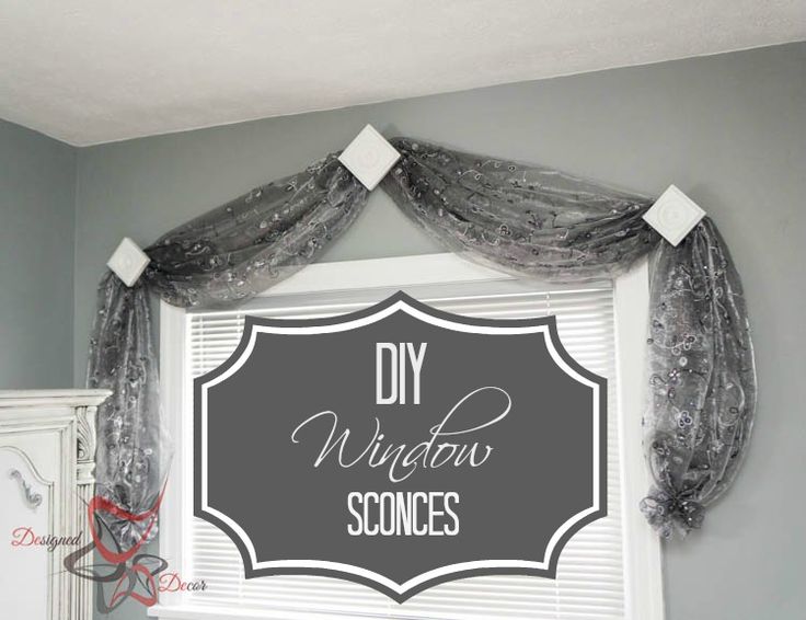 a window with the words diy window scones hanging on it's side