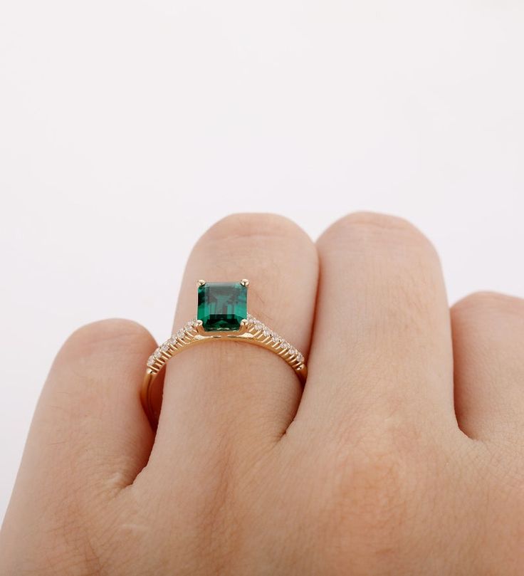 Gemstone Ring 6x8mm Emerald Cut Lab Created Emerald Ring | Etsy Green Emerald Cut Diamond Promise Ring, Green Radiant Cut Ring With Prong Setting, Radiant Cut May Birthstone Ring With Prong Setting, Radiant Cut Ring With Prong Setting For May Birthstone, Emerald Cut Emerald Jewelry For Proposal, Emerald Cut Rings For May Birthstone Proposal, Green Radiant Cut Rings With Accent Stones, Emerald Princess Cut Ring With Prong Setting, Gift Emerald Ring With Square Diamond Cut