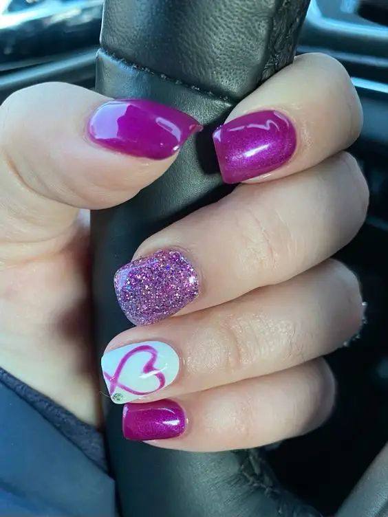 30+ Romantic DIY Valentines Day Nail Art Designs to Set Pulses Racing - HubPages February Dipped Nails Ideas, Cute Short Nails Gel Valentines Day, Sns Nails Valentines Day, Non Traditional Valentines Day Nails, Purple February Nails, February Nail Designs 2024, February Nail Designs Valentines Day, February Nail Colors Valentines Day, Gel Nail Designs Purple