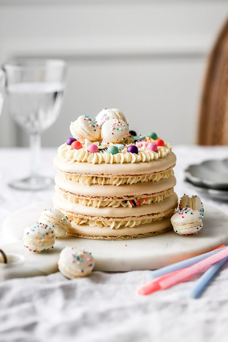 a stack of cake sitting on top of a white plate