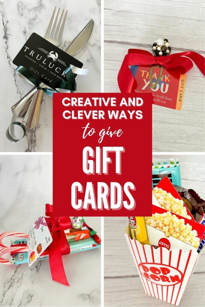 four different pictures with the words creative and clever ways to give gift cards