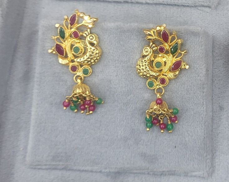 Gold Earing, Ns Logo, Red Stone Earrings, Gold Earrings For Kids, Ear Tops, Temple Jewellery Earrings, Saved Images, Mangalsutra Design, Earrings Hanging