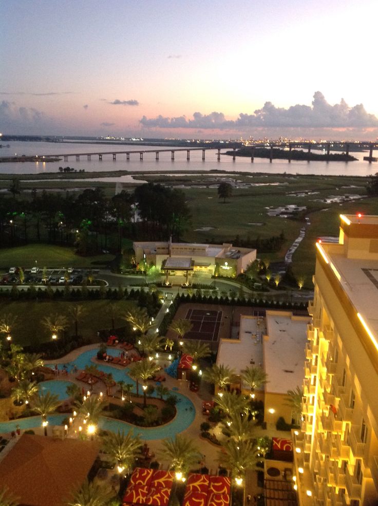 an aerial view of a resort at night