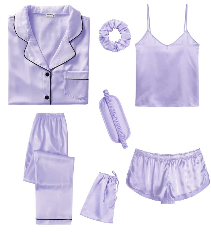 PRICES MAY VARY. 【Package Including】--- 7 Pcs Women Silk Satin Pajamas Set included: Camisole Top*1, Cute Shorts*1, Short Sleeve Shirt*1, Long Pant*1, Hair band*1, Eye mask*1, Pajamas Storage bag*1 【Premium Material】--- This women pajama set is made of high-quality satin(95% Polyester, 5% Spandex), which is very soft, lightweight, and comfortable. The whole pajamas set you can wear almost anywhere anytime is a casual and relaxing time, women silky pjs set is a must-have in your daily live. 【7Pcs Shorts Pjs, Womens Pj Sets, Bridal Sleepwear, Satin Pjs, Silk Pjs, Pjs Set, Cute Pjs, Cute Pajama Sets, Pajamas Sets