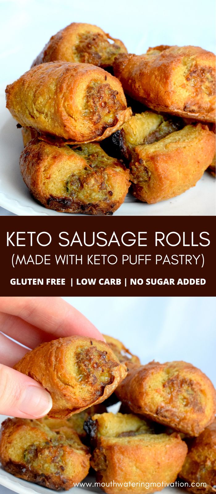 Keto Sausage Rolls Made With Puff Pastry! These are just like the little sausage puff appetizers my parents used to buy us as kids! I LOVE these and the keto version tastes just as good! Crispy, buttery puff pastry surrounding a delicious italian sausage center. #ketosausagerolls #ketosausage #ketoappetizers #ketosnacks #lowcarbappetizers Keto Pastry Dough, Keto Sausage Rolls, Keto Puff Pastry Recipe, Low Carb Pastry, Keto Sausage Rolls Recipes, Low Carb Puff Pastry, Keto Puff Pastry Dough, Low Carb Sausage Rolls, Keto Puffs