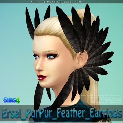 an animated image of a woman with black feathers on her head and the caption, ersel parr - feather earings