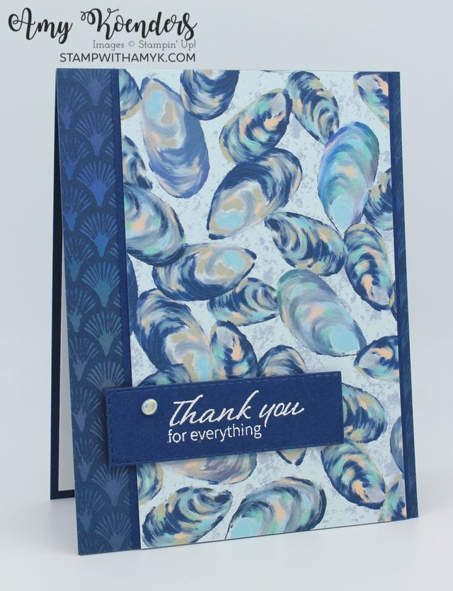 a card with blue and white seashells on it that says, thank you for everything