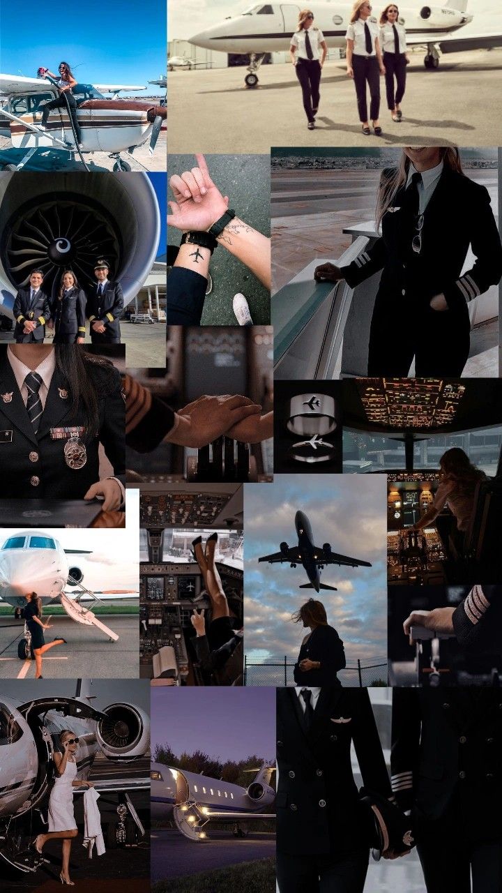 collage of photos with people and planes in the background, including an air force officer