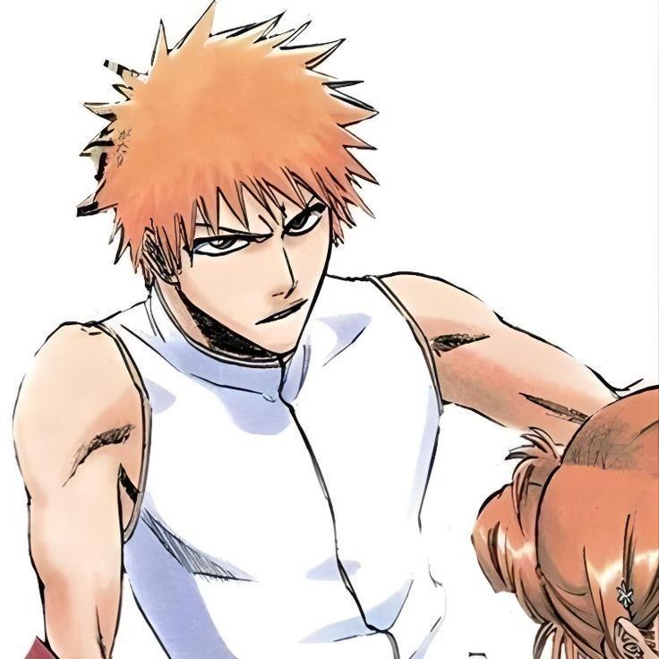 an anime character with orange hair and white shirt