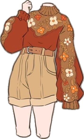 a drawing of a woman in short shorts and an orange sweater with flowers on it