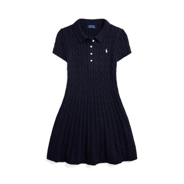 Inspired by our iconic Polo shirt this A-line sweater dress is made with medium-weight cable-knit cotton and embroidered with our signature Pony. Polo Jumper, Polo Ralph Lauren Kids, Cable Knit Sweater Dress, Cotton Jumper, Ralph Lauren Kids, Cotton Farming, Designer Kids Clothes, Ralph Lauren Dress, Polo Sweater