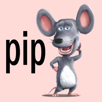 a cartoon mouse standing in front of the word pip