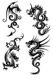 four dragon tattoos on white background