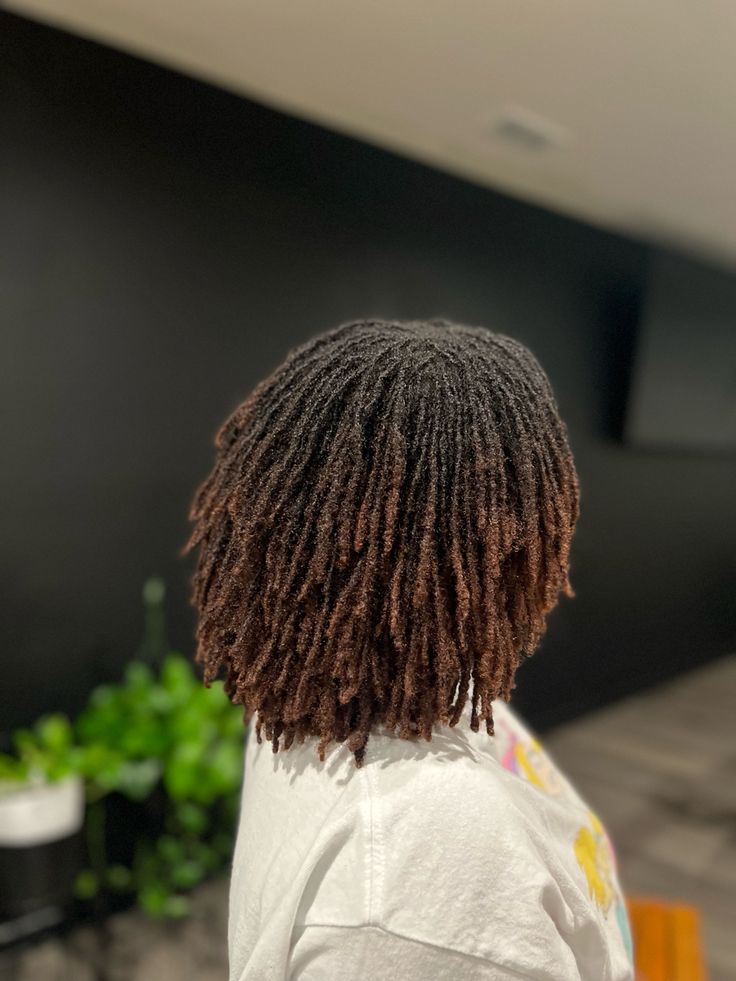 Brown Ombre Locs Black Women, Chocolate Brown Microlocs, Mini Locs Black Women, Micro Locs 4c Hair, Loc Dye Ideas Dark Skin, Microlocs Black Women, Colored Microlocs Black Women, Small Dreads Black Women, Brown Microlocs