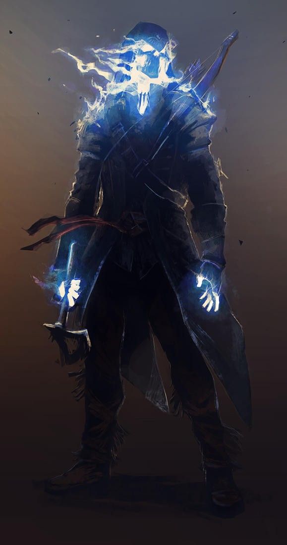 a man in armor with glowing lights on his face