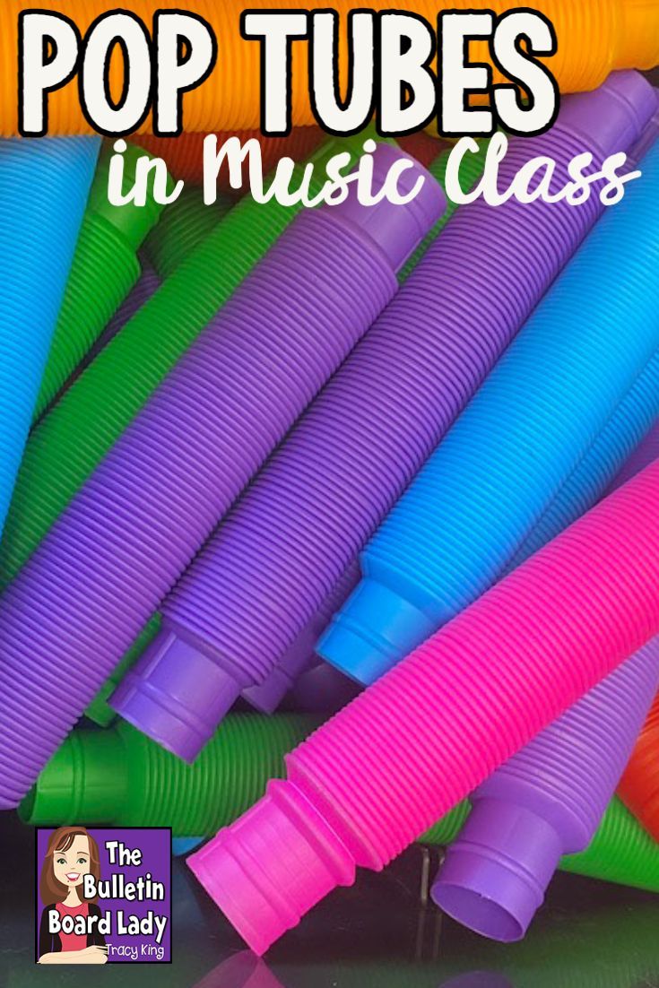 colorful plastic tubes are stacked on top of each other with the words pop tubes in music class