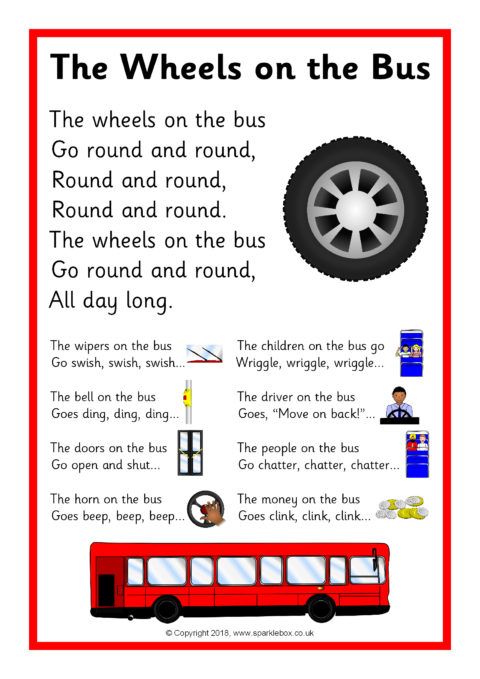 the wheels on the bus worksheet is shown in red, white and black