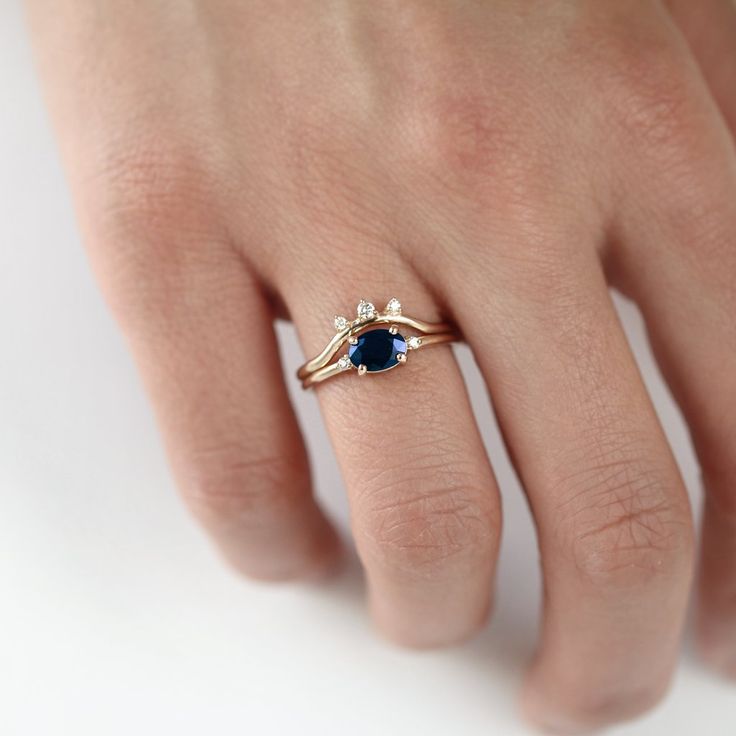 Ella Blue Sapphire Ring, Wedding rings by Jamie Park Jewelry Emerald Engagement Ring Set, Diamond Ring Unique, Blue Sapphire Diamond Ring, Ring Sapphire, Blue Sapphire Ring, Unique Engagement Ring, Sapphire Engagement Ring Blue, Blue Sapphire Diamond, Sapphire Diamond Ring