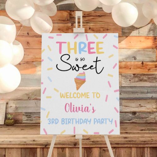 a sign that says three is so sweet welcome to china's 3rd birthday party