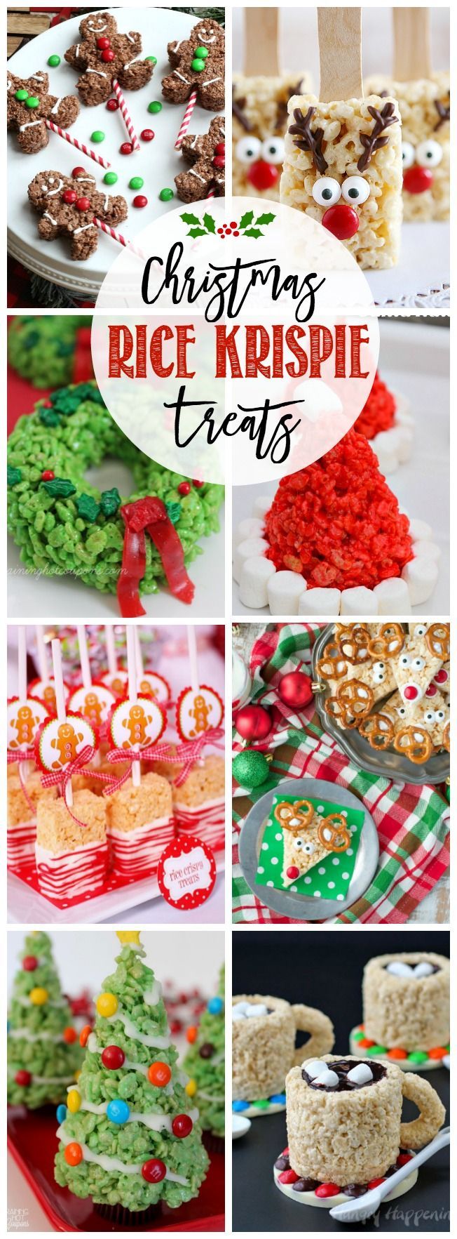 christmas rice krispie treats collage with text overlay