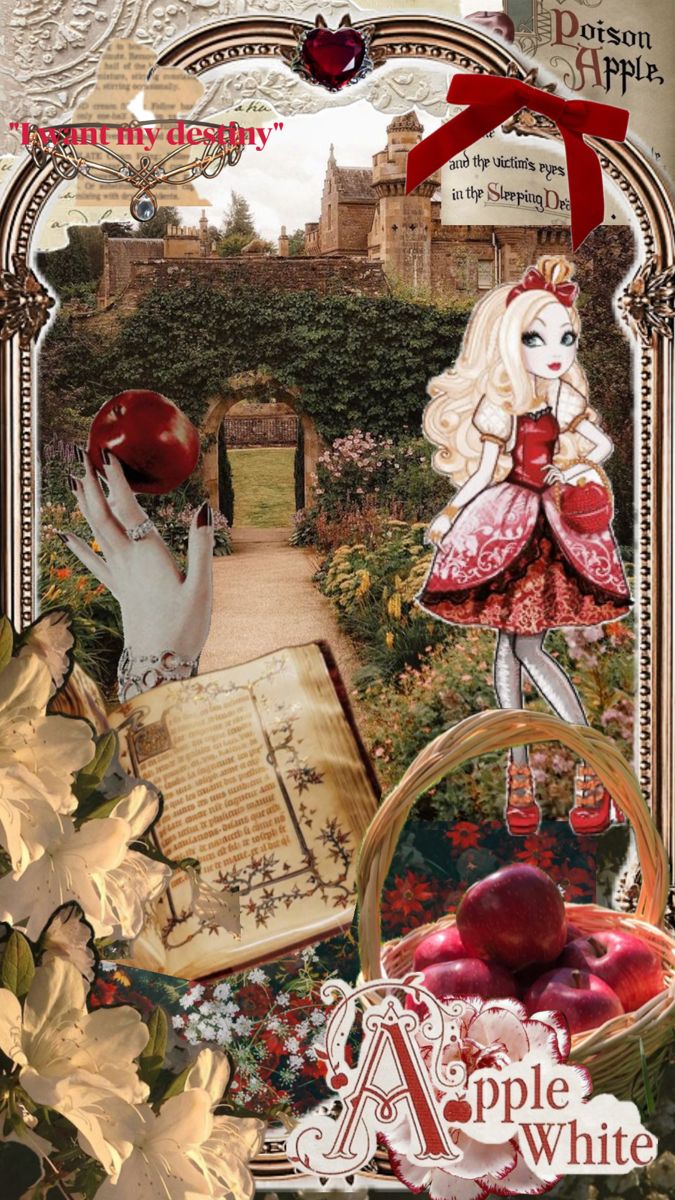 a collage with an apple, book and flowers in the foreground is shown