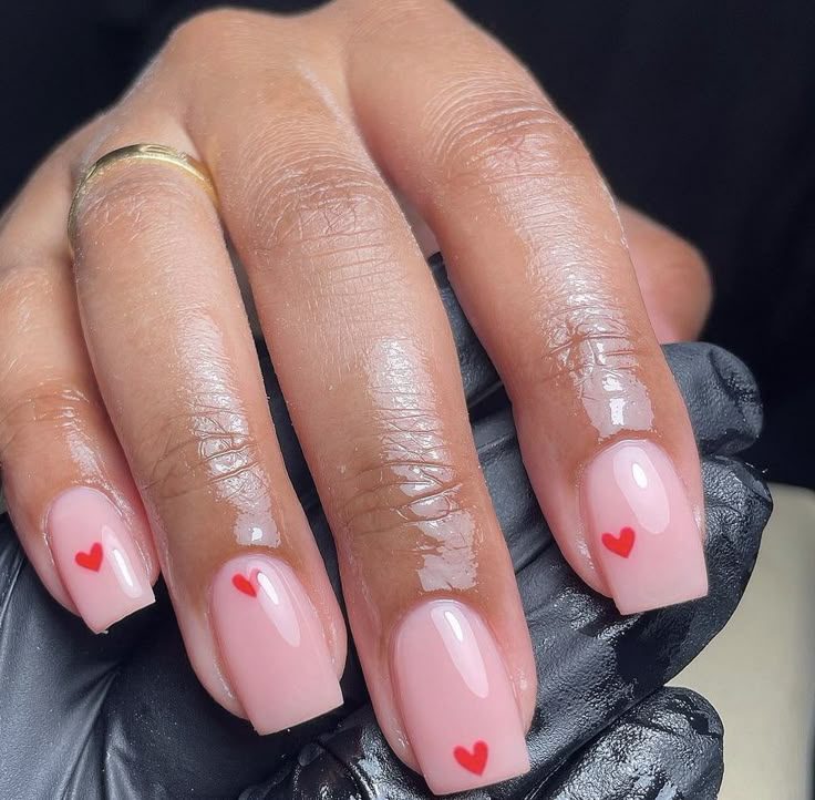 Anniversary Nails, Nails Biab, Biab Nails, Vday Nails, Baby Pink Nails, Plain Nails, Romantic Nails, Short Square Nails, Heart Nails