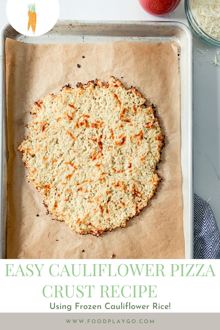 an easy cauliflower pizza crust recipe is ready to be made in the oven