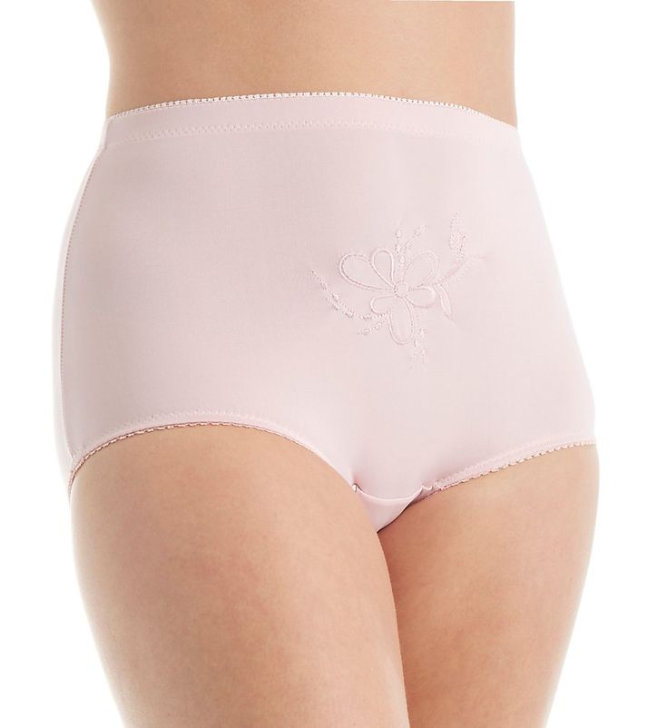 This soft microfiber brief features a beautiful embroidered pattern at center front. Sewn-on elastic along waist and leg openings for a custom fit. Lace trim along waistband and leg openings. Detailed embroidery at center front. 4-way stretch for comfort. High rise. Moderate rear coverage. Sewn-in crotch. Please Note: Each panty color has a different embroidery pattern. Teri Women's Rose Brief With Embroidered Pattern Panty in Misty Pink (385) | Size 13 | HerRoom.com Daywear Bloomers With Elastic Waistband, Fitted Pink Bottoms With Floral Embroidery, Stretch Floral Embroidered Bottoms, Women Rising, Fashion Tights, Embroidery Pattern, Custom Fit, Size 13, Lace Shorts