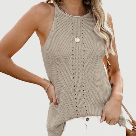 Super Cute & Flattering Summer Halter Sweater In A Beautiful Neutral Color. Looks Great With White Skinnies. Never Worn, Like New. Pet Free, Smoke Free Home. Sleeveless Knit Top For Beach In Fall, Halter Sweater, White Skinnies, Summer Sweater, Summer Sweaters, Halter Neckline, Neutral Color, Neutral Colors, Super Cute