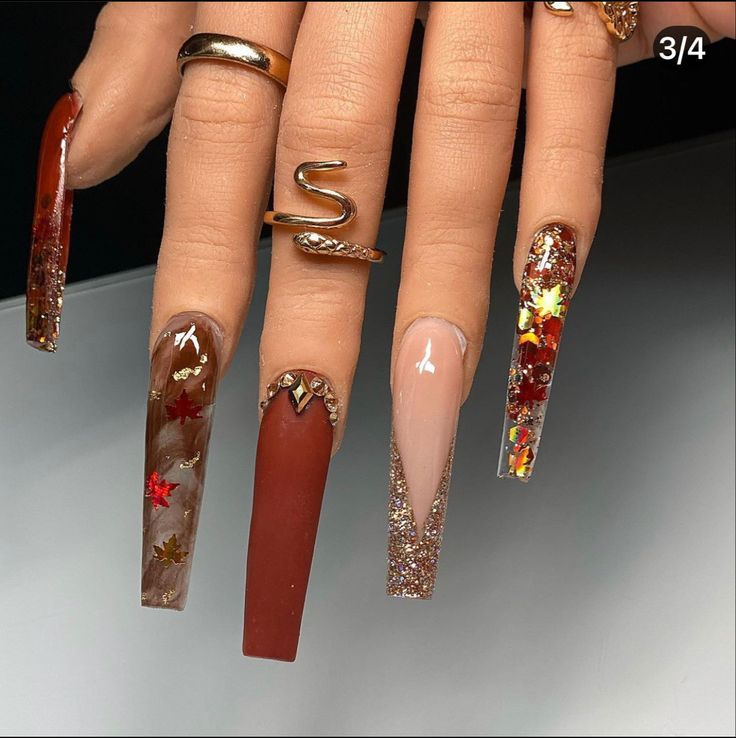 Pin by Alma Fierro on Nails | Long acrylic nails, Fall acrylic nails, Marble acrylic nails Beach Nails Art, 2023 Beach, Brown Acrylic Nails, Fall Acrylic, Long Acrylic Nail Designs, Nails Art Designs, Nails Design With Rhinestones, Stiletto Nails Designs, Fall Acrylic Nails