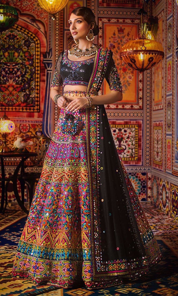 Designer Mehndi Lehnga Choli for Mehndi with Magnificent Look emblazoned with beautiful embroidery, dabka and sequins. This lehnga is unique in style and have classy look and perfect choice for traditional bride. Choli: Top choli for bridal mehndi lehnga in navy blue color is embellished with fully embroidered, dabka, nakshi, stones, cutdana, crystals work. Neckline is decor with Full length Sleeves have a embroidery. Fabric used for this is raw silk. Lehnga: Stylish Lehnga in navy blue color is Mehndi Lehnga, Designer Mehndi, Pakistani Mehndi Dress, Baju Kahwin, Mehndi Dress, Sabyasachi Lehenga, Wedding Lehenga Designs, Indian Bride Outfits, Lehnga Dress