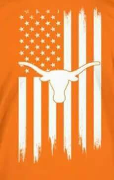 an orange t - shirt with the american flag and longhorns on it