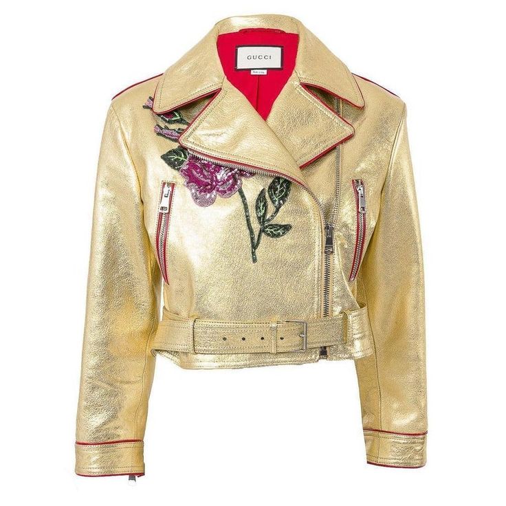 Gucci Jacket - Gold Leather Biker Sequin Embroidery It40 Us 2-4 Leather Short Biker, Beige Leather Jacket, Short Cuir, Cl Fashion, Short Leather Jacket, Gucci Jacket, Jacket Beige, Beige Jacket, Short Sleeve Jacket