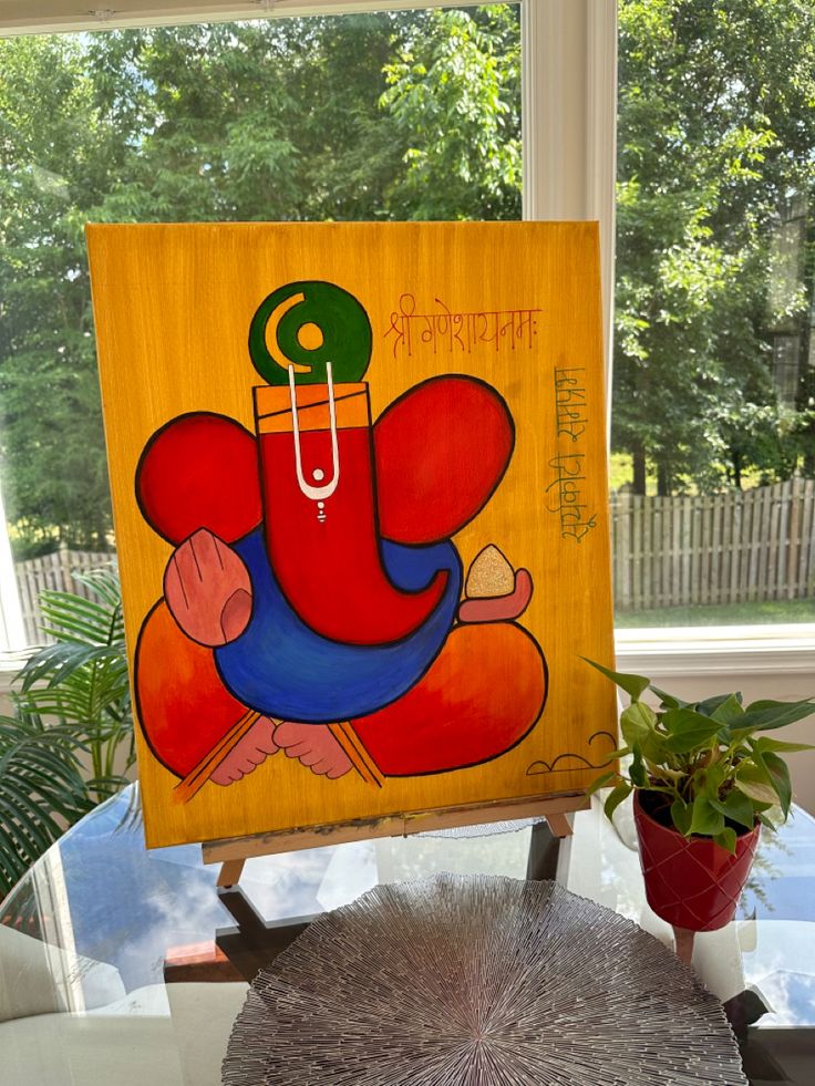 Ganapati Ganesha Drawing Watercolor, Abstract Easy Art, Ganpati Paintings Acrylics, Easy Ganesha Painting, Ganpati Canvas Painting, Ganapati Painting, Ganpati Painting, Ganpati Rangoli, Ganesh Painting