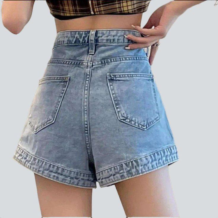 Discover the epitome of summer elegance with our layered buttoned denim skort from our 2023 Summer Collection—featuring a high-waist. patchwork and buttoned closure. this fashion-forward piece is the perfect blend of vintage allure and today's spirited fashion pulse!Why This Skort is a Summer FantasyExperience the ultimate summertime look with a piece that effortlessly infuses bygone elegance into modern-day sophistication. Its high-waist and patchwork design beckons summer's warm. gentle caress Skort Denim, Types Of Trousers, Jean Skort, Summer Elegance, Womens Denim Skirts, Denim Skort, Oversized Jean Jacket, Denim Clothing, Mosaic Pattern