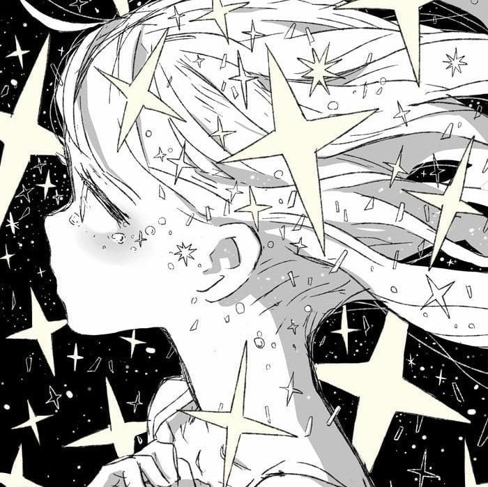 a drawing of a girl with stars in her hair